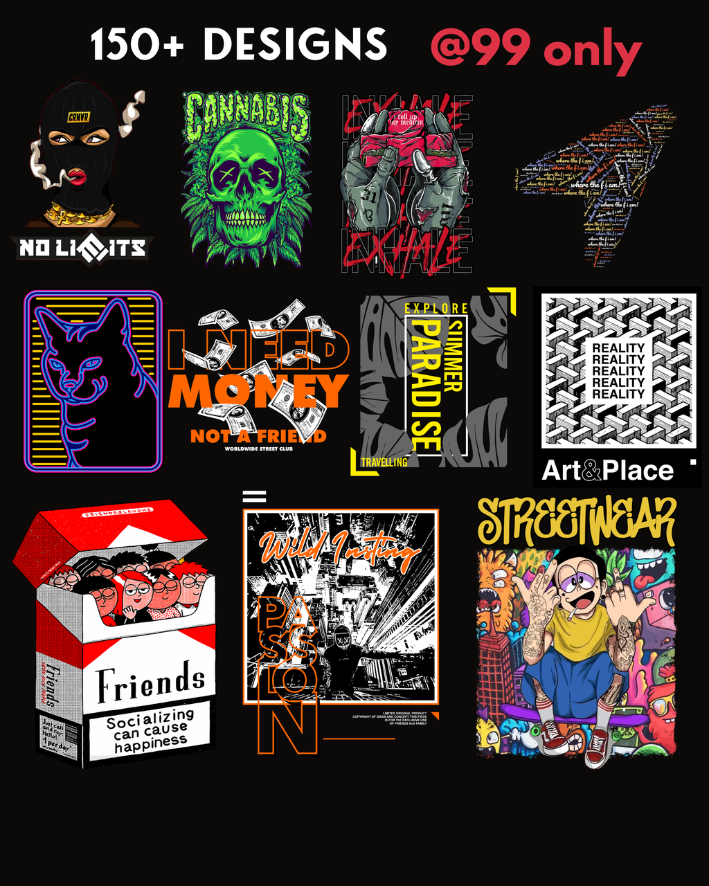 Premium T-Shirt Designs| 150+ Exclusive Designs.
